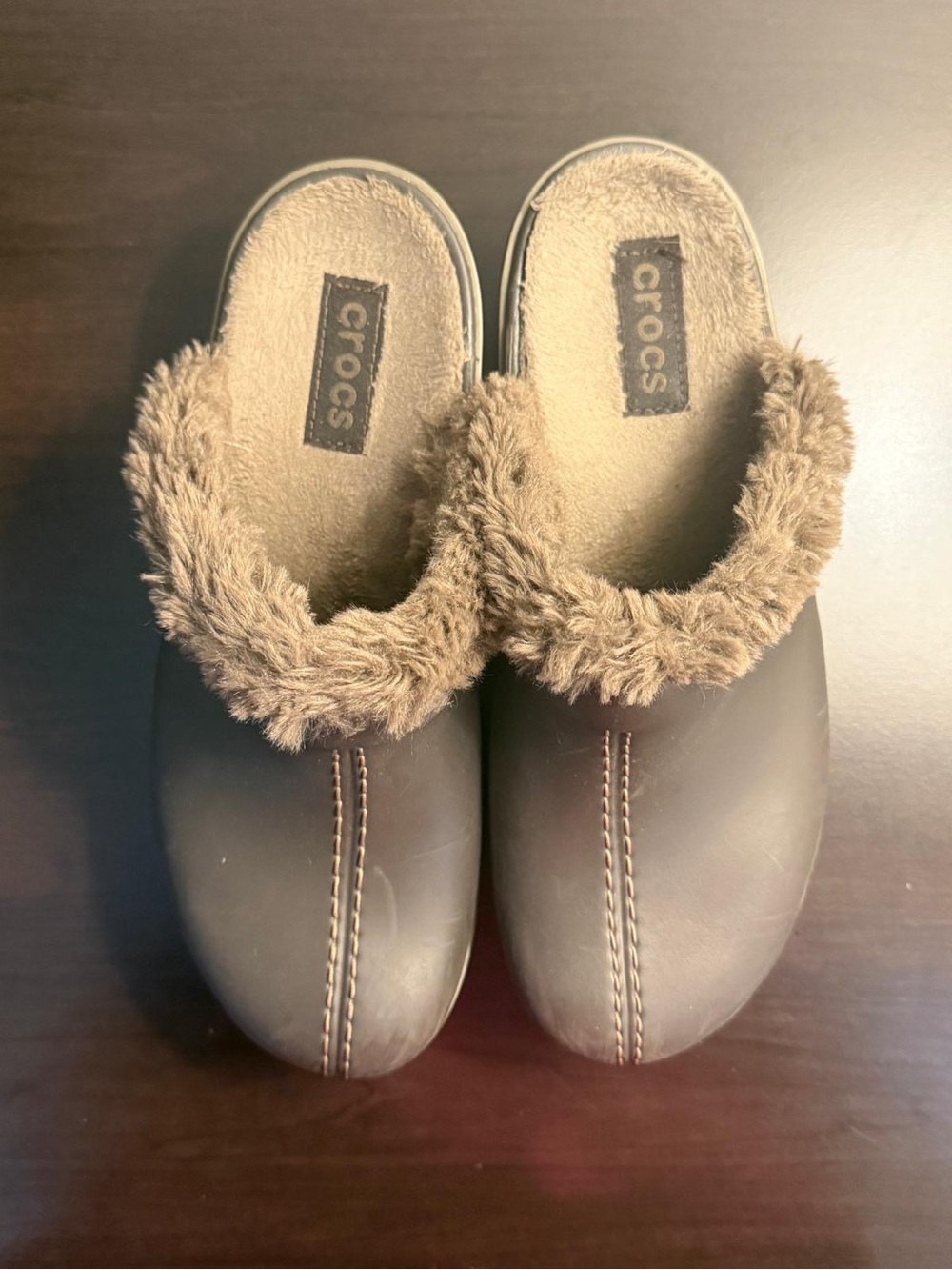 Crocs Brown Fur Lined Mule Clogs Cozy Slip On Comfort Shoes Size 8
